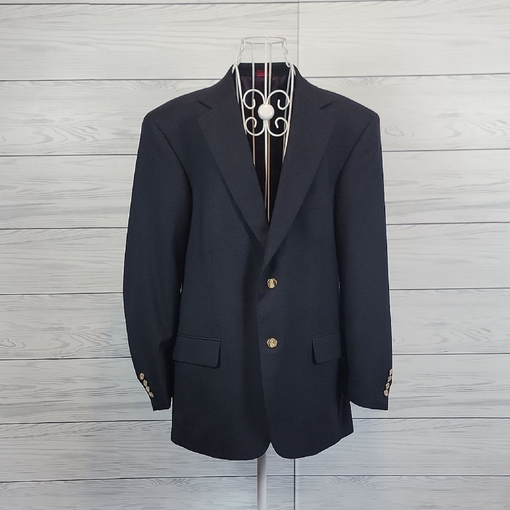 Saville Row Classic Navy Blazer 100% Wool Mens Size 41 R